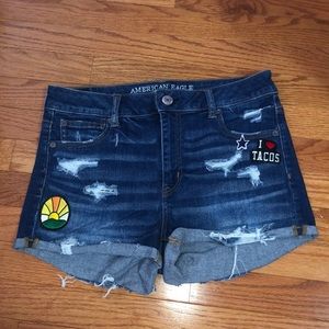 American Eagle Patchwork Hi-Rise Denim Shortie